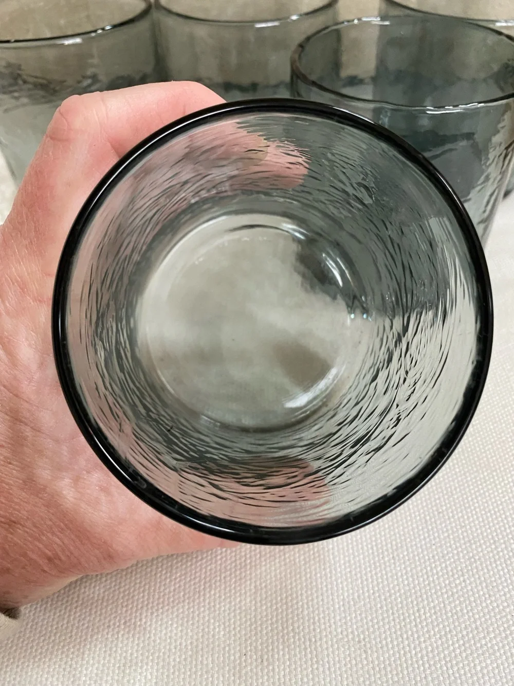 Set of 5 Handblown Smoky Gray Hammered Glass Rocks Glasses Pottery Barn ?